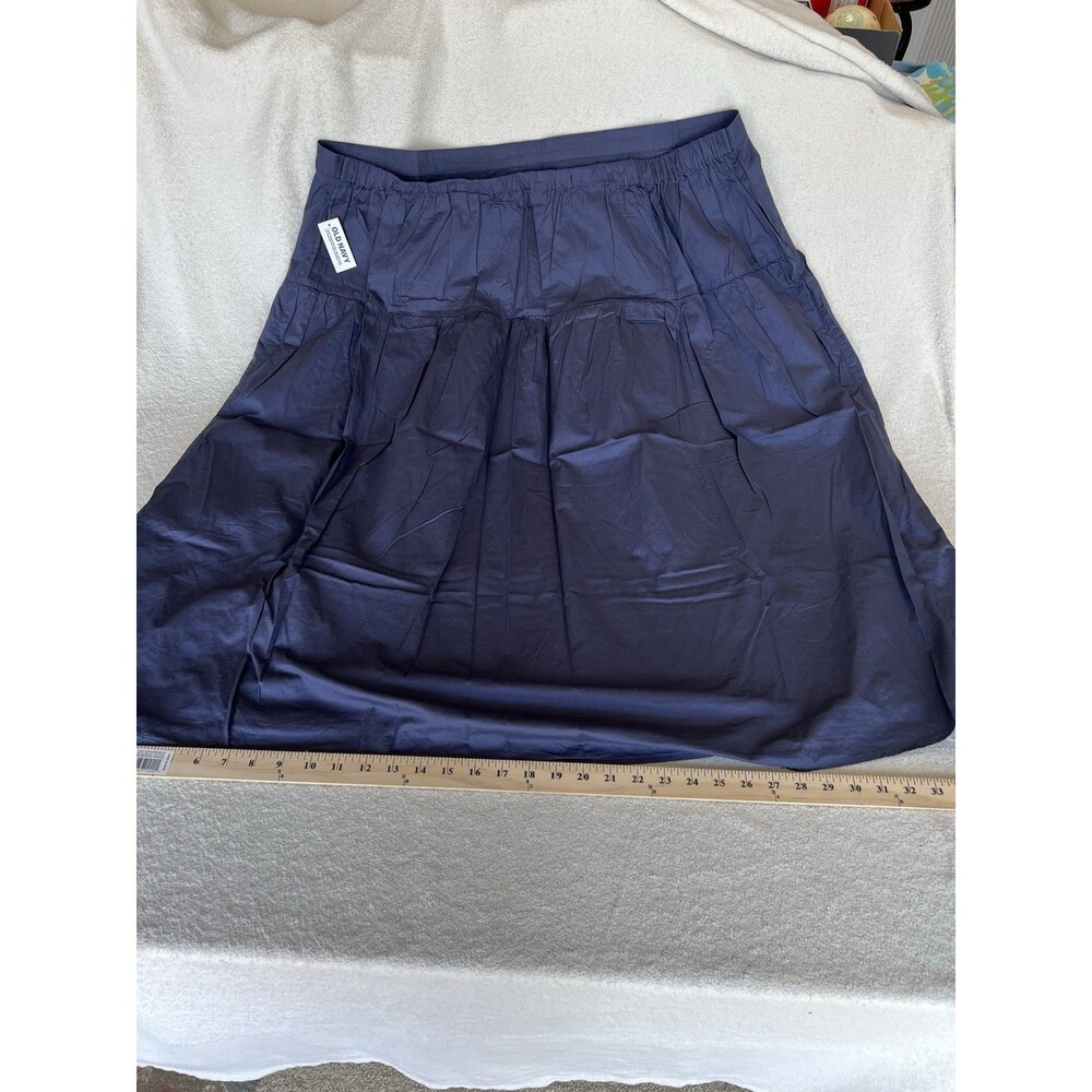 Old Navy Women's Blue Solid Cotton A-Line Midi Skirt Elastic Waist Pull-On 3X
